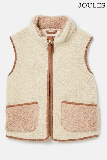 Joules Kids' Sadie Cream & Natural Borg Fleece Gilet (K73604) | £24 - £27