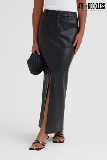 4th & Reckless Black Nimah Split Front Faux Leather Midaxi Skirt (K73692) | £19