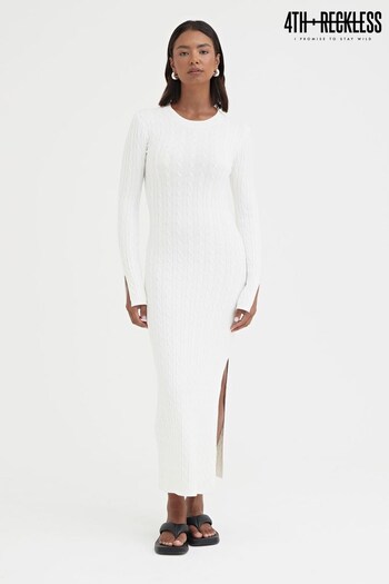 4th & Reckless White Kalea Knitted Split Detail Midi Dress (K73705) | £50