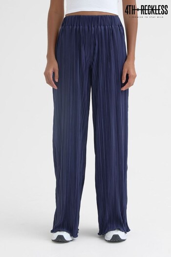 4th & Reckless Blue Palais Pleated Plisse Trousers (K73708) | £35