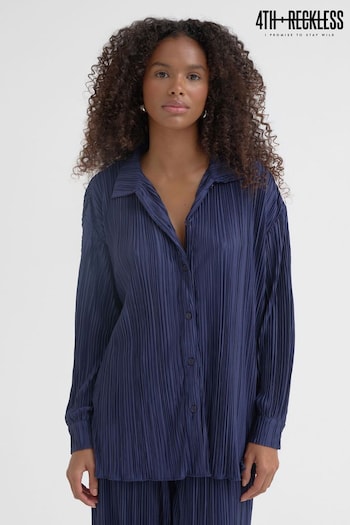 4th & Reckless Blue Palais Pleated Plisse Shirt (K73709) | £35
