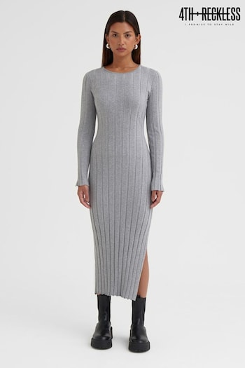 4th & Reckless Grey Carmello Knitted Split Leg Midi Dress (K73717) | £45