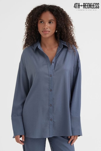 4th & Reckless Blue Mimi Relaxed Geo Print Satin Cream Shirt (K73719) | £35