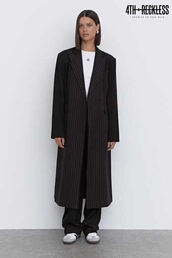 4th & Reckless Black Libby Pinstripe Tailored Longline Coat (K73727) | £85