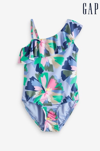 Gap Blue floral Asymmetric Ruffle Swimsuit (4-12yrs) (K73742) | £25