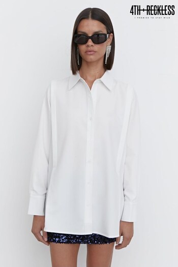 4th & Reckless White Oversized Brynn Seam Detail Shirt (K73747) | £35