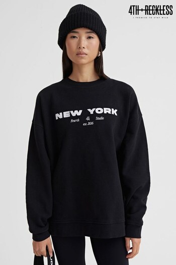 4th & Reckless Black Asha New York Embroidered Sweatshirt (K73756) | £39