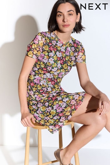 Multi Bright Floral Mesh Corset Detail Mini Dress (K73770) | £28