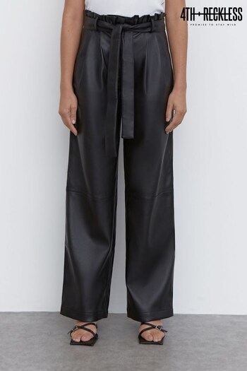 4th & Reckless Black Marlow Faux Leather Paperbag Tie Waist Trousers topman (K73774) | £45