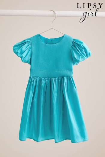 Lipsy Blue Taffeta Puff Sleeve Occasion Dress (3mths-2yrs) (K73796) | £35 - £37