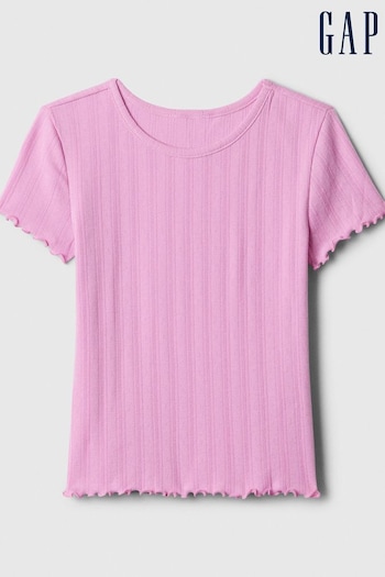 Gap Pink Floral Print Pointelle Short Sleeve Crew Neck Top (4-13yrs) (K73822) | £8