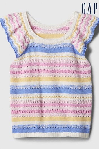 Gap Blue Crochet Short Flutter Sleeve Crew Neck Jumper Vest (4-13yrs) (K73823) | £20