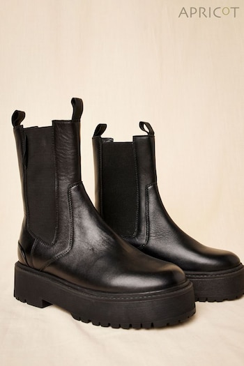 Apricot Black Chunky Platform Leather Boots (K73853) | £79