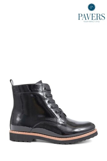Pavers Black Patent Lace-Up Ankle Boots (K73902) | £48