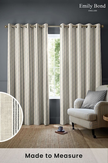 Emily Bond George Stripe Print Charcoal Made to Measure Curtains (K73993) | £91