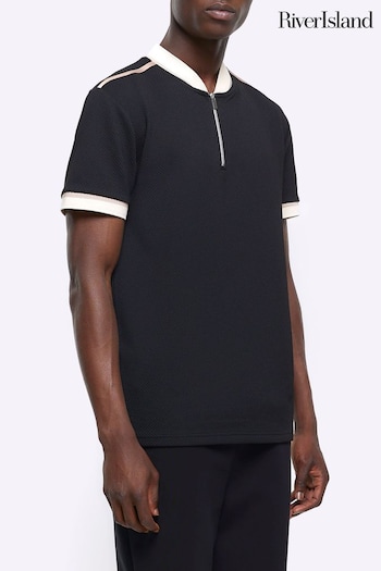 River Island Black Slim Fit Baseball Polo Shirt (K74008) | £30