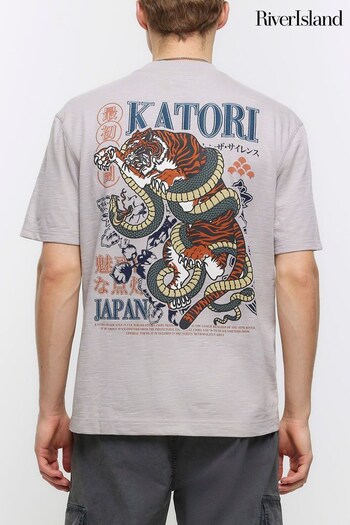 River Island Grey Regular Fit Snake T-Shirt (K74014) | £25