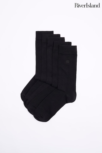 River Island Black Logo Embroidered Multipack of 5 Ankle Socks (K74052) | £15
