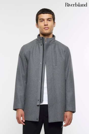 River Island Grey Regular Fit Wool Blend Coat (K74077) | £115