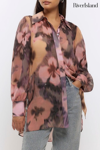 River Island Pink Blur Floral Longline Shirt (K74106) | £45