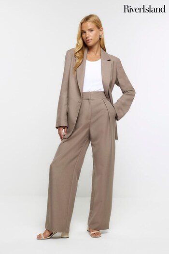 River Island Brown Pleated Clean Wide Leg Trousers (K74147) | £40