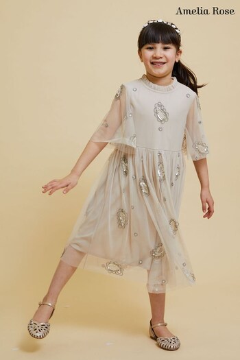 Amelia Rose Childrens Cream Embellished Dress (K74192) | £55