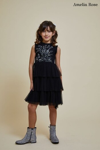 Amelia Rose Childrens Embellished Black Dress (K74203) | £50