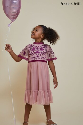 Frock and Frill Childrens Pink Embroidered Dress (K74205) | £50