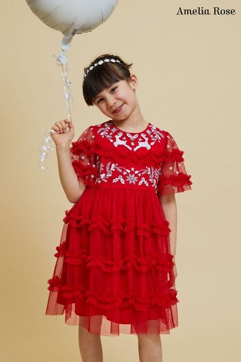 Amelia Rose Childrens Red Embellished Dress (K74215) | £55