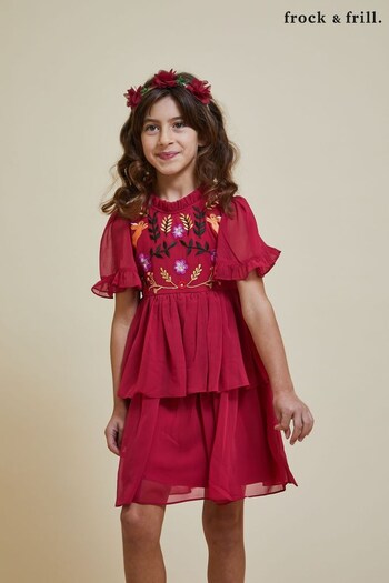 Frock and Frill Childrens Red Embroidered Dress (K74224) | £50