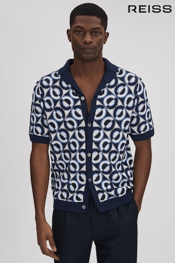 Reiss Navy Frenchie Crochet Cuban Collar Shirt (K74336) | £198