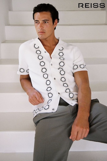 Reiss White Decoy Knitted Cuban Collar Shirt (K74340) | £138