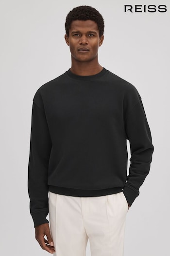 Reiss Washed Black Alistar Cotton Crew Neck Sweatshirt (K74353) | £78