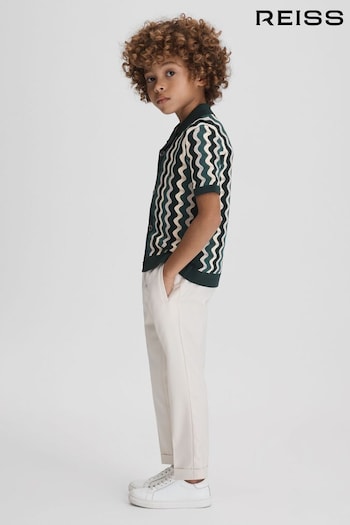 Reiss Green Multi Waves Junior Knitted Cuban Collar Shirt (K74376) | £42