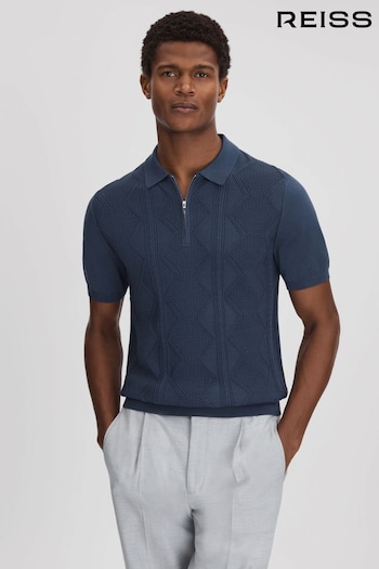 Reiss Blue Smoke Tropic Cotton Half-Zip Polo Shirt (K74380) | £98