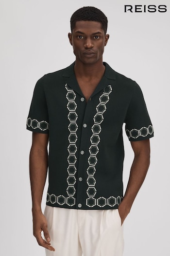 Reiss Hunting Green Decoy Knitted Cuban Collar Shirt (K74382) | £138