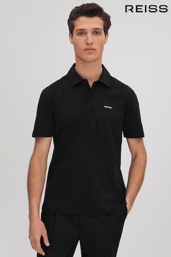 Reiss Black Owens Slim Fit Cotton Polo Shirt (K74390) | £68