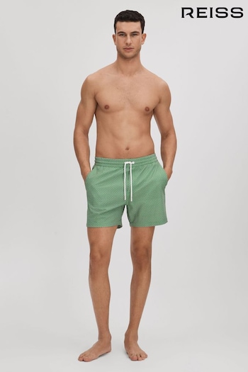 Reiss Bright Green/White Shape Printed Drawstring Swim Shorts (K74403) | £68