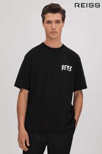 Reiss Black/White Abbott Cotton Motif T-Shirt (K74404) | £58