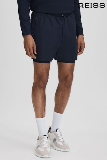 Reiss Midnight Navy Robert Castore Water Repellent 2-in-1 Shorts (K74415) | £68