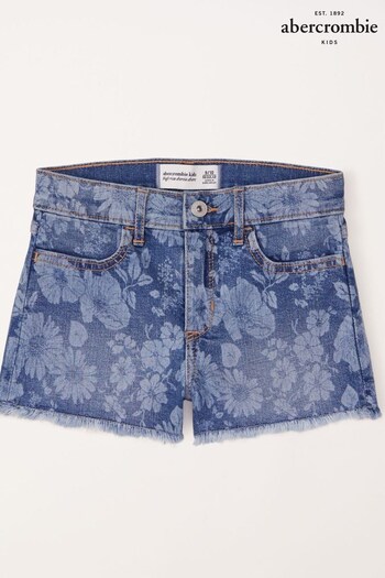 Abercrombie & Fitch Blue Washed Floral Print Denim scoop Shorts (K74420) | £29