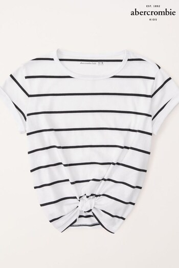 Abercrombie & Fitch Stripe Tie Front Cropped Black/Grey T-Shirt (K74421) | £19