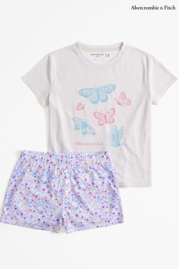 Abercrombie & Fitch Pink Sunset Print Logo Pyjama Shorts & Top Set (K74430) | £29