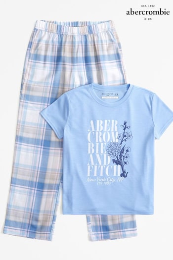 Abercrombie & Fitch Blue Gingham Logo Pyjama Set (K74432) | £39