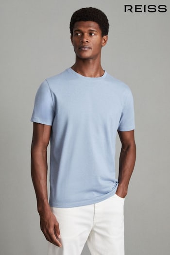 Reiss Delph Blue Melange Bless Cotton Crew Neck T-Shirt (K74437) | £28