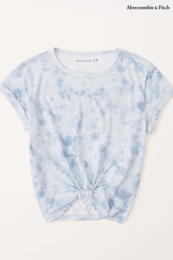Abercrombie & Fitch Blue Tie-Dye Print Tie Front Cropped Blouses (K74467) | £19