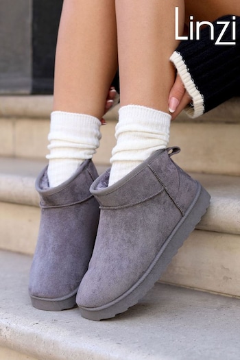 Linzi Grey Mini Faux Suede Faux Fur Lined Ankle Boots (K74468) | £30