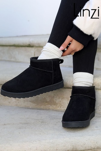 Linzi Black Mini Addy Faux Suede Faux Fur Lined Ankle Boots (K74488) | £32