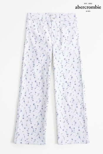 Abercrombie & Fitch Ditsy Floral Wide Leg White Jeans Great (K74513) | £49