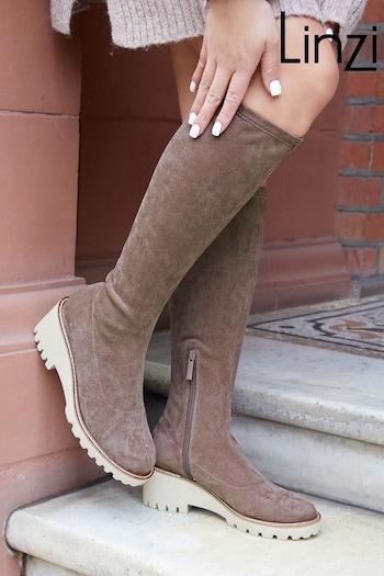 Linzi Brown Kortina Brown Suede High Leg spring Boots With Wedged Heel (K74523) | £50